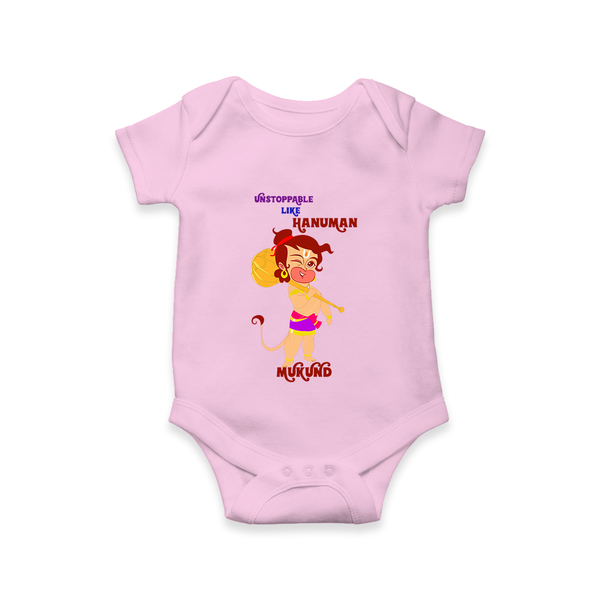 Unstoppable Like Hanuman – Personalized Baby Romper - BABY PINK - New Born (Chest 14")