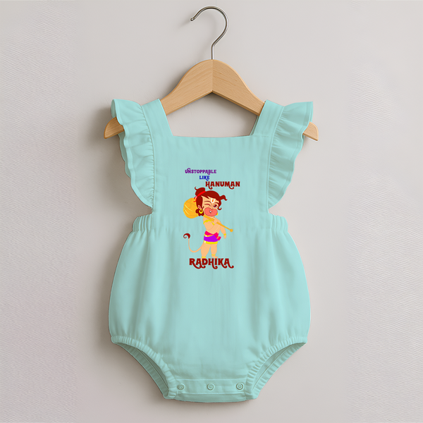Unstoppable Like Hanuman – Personalized   Romper Frock - MINT GREEN - 0 - 3 Months Old (Chest 19")