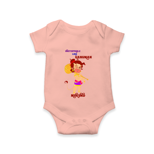 Unstoppable Like Hanuman – Personalized Baby Romper - PEACH - New Born (Chest 14")