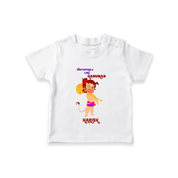 Unstoppable Like Hanuman - Hanuman Themed Customized T-Shirt For Kids With Name - WHITE - 0-5 Months Old (Chest 17")
