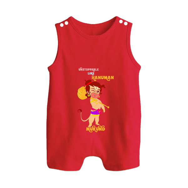 Unstoppable Like Hanuman – Personalized Baby Romper Suit - RED - New Born (Chest 18")