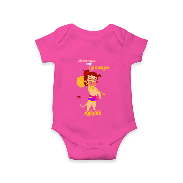 Unstoppable Like Hanuman – Personalized Baby Romper - HOT PINK - New Born (Chest 14")