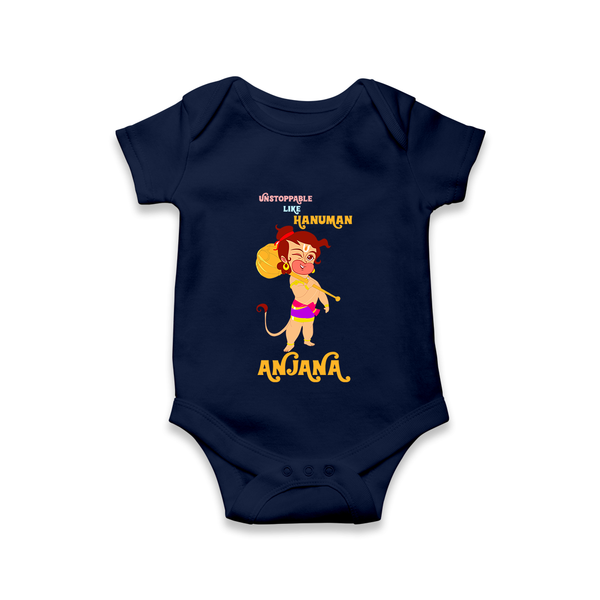 Unstoppable Like Hanuman – Personalized Baby Romper - NAVY BLUE - New Born (Chest 14")