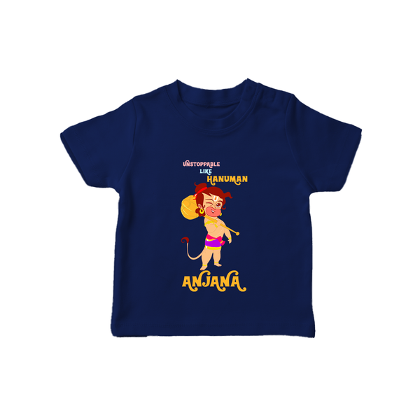 Unstoppable Like Hanuman – Personalized Baby T-Shirt - NAVY BLUE - 0-5 Months Old (Chest 17")
