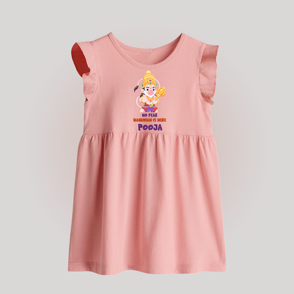 No Fear, Hanuman Is Here Baby Frock | Personalized Baby Frock for Hanuman Jayanti - BABY PINK - 0 - 3 Months Old (Chest 17")