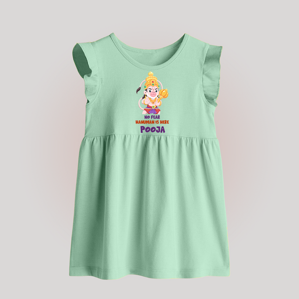No Fear Hanuman Is Here – Personalized   Baby Frock - MINT GREEN - 0 - 3 Months Old (Chest 17")