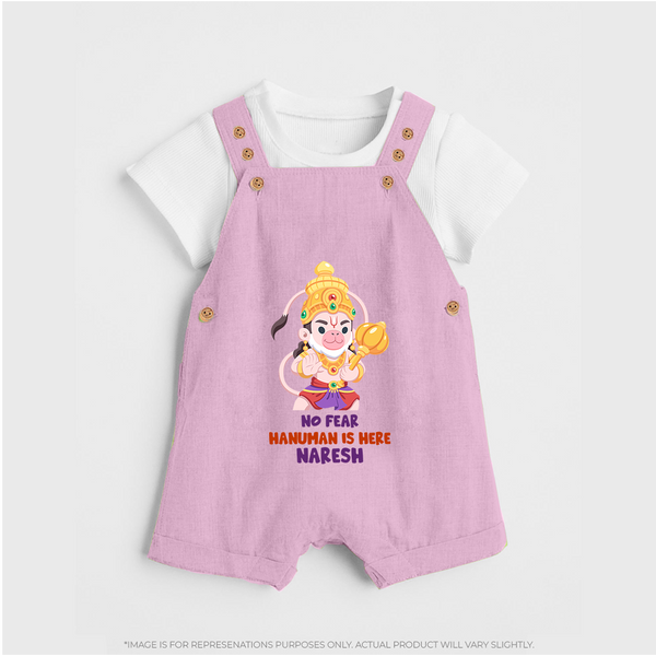 No Fear Hanuman Is Here – Personalized Baby Dungaree - BABY PINK - 0 - 5 Months Old (Chest 18")
