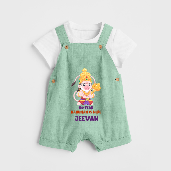 No Fear Hanuman Is Here – Personalized Baby Dungaree - MINT GREEN - 0 - 5 Months Old (Chest 18")