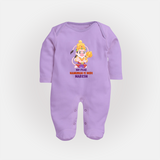 No Fear Hanuman Is Here – Personalized Baby Fullbody Suit - LILAC - New Born (Chest 7.5")