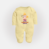 No Fear Hanuman Is Here – Personalized Baby Fullbody Suit - PASTEL YELLOW - New Born (Chest 7.5")