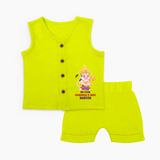 No Fear Hanuman Is Here – Personalized Baby Jabla Set - LIME GREEN - 0 - 3 Months Old (Chest 9.8")