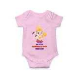 No Fear Hanuman Is Here – Personalized Baby Romper - BABY PINK - New Born (Chest 14")