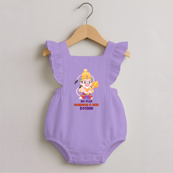 No Fear Hanuman Is Here – Personalized   Romper Frock - LILAC - 0 - 3 Months Old (Chest 19")