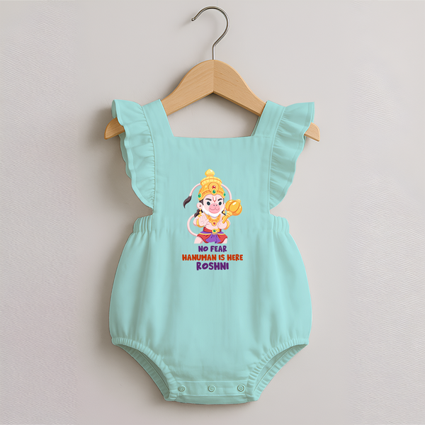 No Fear Hanuman Is Here – Personalized   Romper Frock - MINT GREEN - 0 - 3 Months Old (Chest 19")