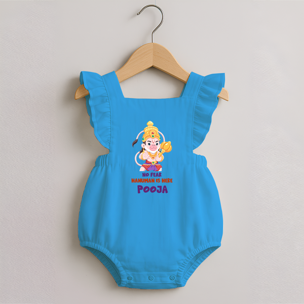 No Fear, Hanuman Is Here Romper Frock | Personalized Baby Romper Frock for Hanuman Jayanti - SKY BLUE - 0 - 3 Months Old (Chest 19")