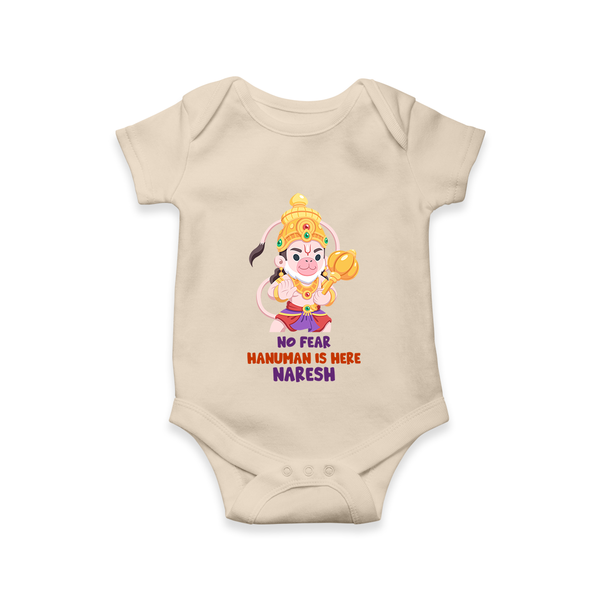 No Fear Hanuman Is Here – Personalized Baby Romper - IVORY - New Born (Chest 14")