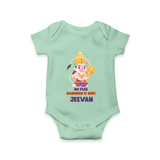 No Fear Hanuman Is Here – Personalized Baby Romper - MINT GREEN - New Born (Chest 14")