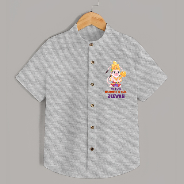 No Fear Hanuman Is Here – Personalized   Shirt - GREY - 0 - 6 Months Old (Chest 23")