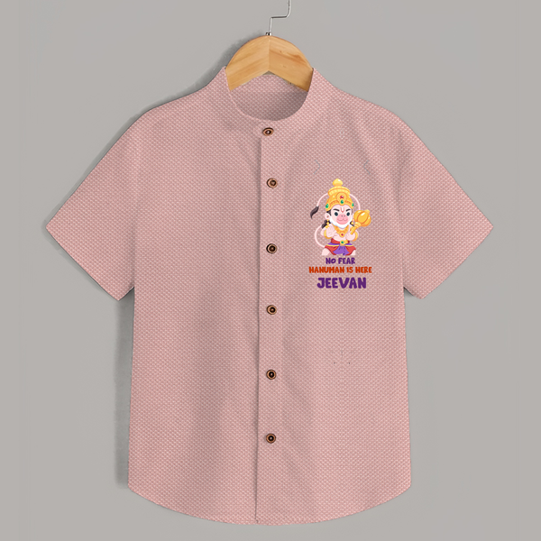 No Fear Hanuman Is Here – Personalized   Shirt - PEACH - 0 - 6 Months Old (Chest 23")