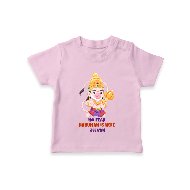 No Fear Hanuman Is Here - Hanuman Themed Customized T-Shirt For Kids With Name - PINK - 0-5 Months Old (Chest 17")