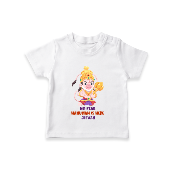 No Fear Hanuman Is Here - Hanuman Themed Customized T-Shirt For Kids With Name - WHITE - 0-5 Months Old (Chest 17")