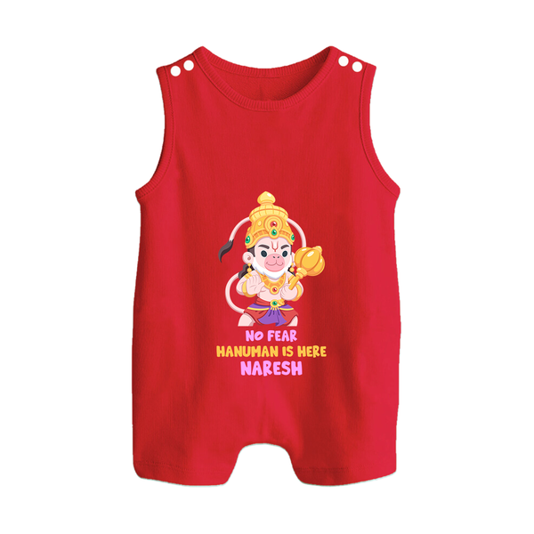 No Fear Hanuman Is Here – Personalized Baby Romper Suit - RED - New Born (Chest 18")