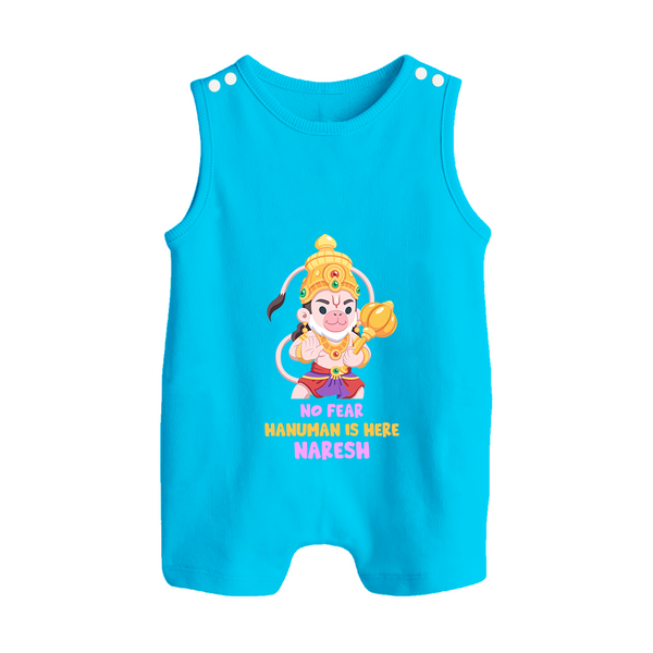 No Fear Hanuman Is Here – Personalized Baby Romper Suit - SKY BLUE - New Born (Chest 18")