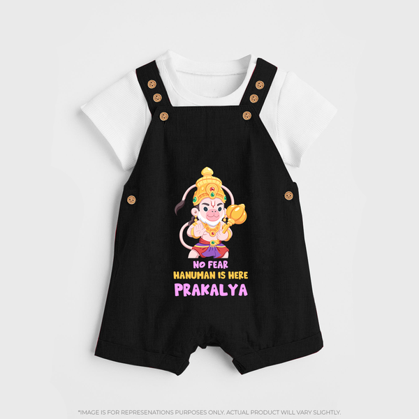 No Fear Hanuman Is Here – Personalized Baby Dungaree - BLACK - 0 - 5 Months Old (Chest 18")