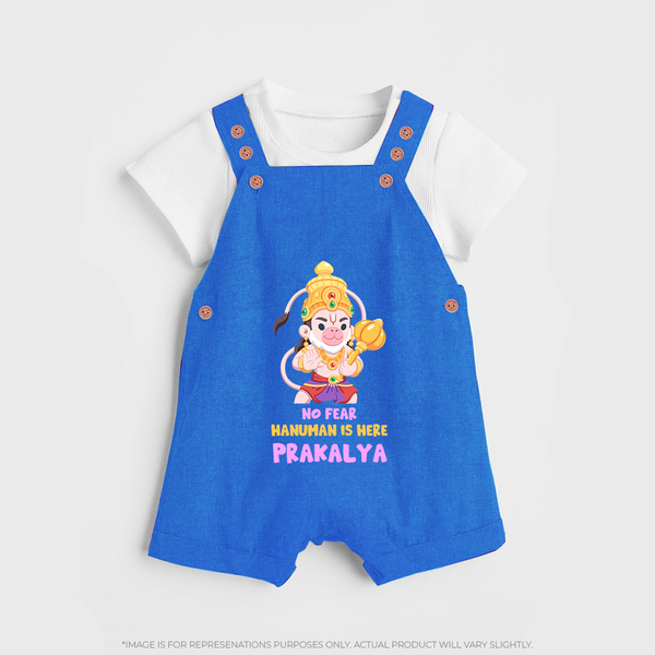 No Fear, Hanuman Is Here Dungaree Set | Personalized Baby Dungaree Set for Hanuman Jayanti - COBALT BLUE - 0 - 5 Months Old (Chest 18")