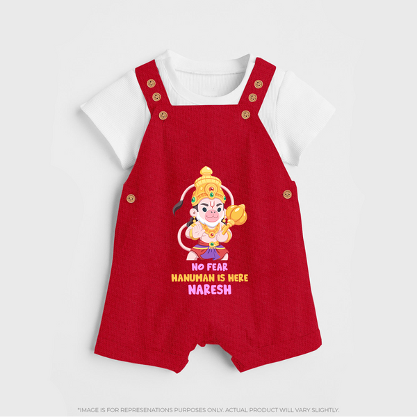 No Fear Hanuman Is Here – Personalized Baby Dungaree - RED - 0 - 5 Months Old (Chest 18")