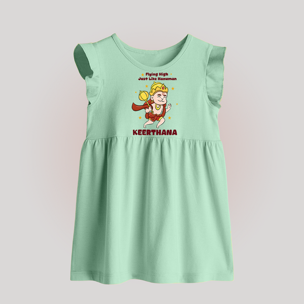 Flying High Just Like Hanuman – Personalized   Baby Frock - MINT GREEN - 0 - 3 Months Old (Chest 17")