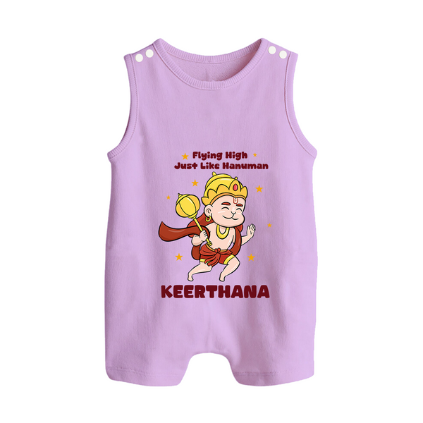 Flying High Just Like Hanuman – Personalized Baby Romper Suit - LILAC - New Born (Chest 18")