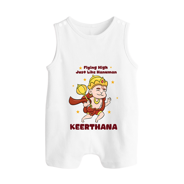 Flying High Just Like Hanuman – Personalized Baby Romper Suit - WHITE - New Born (Chest 18")