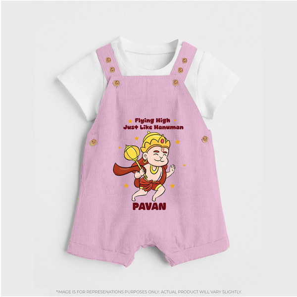Flying High Just Like Hanuman – Personalized Baby Dungaree - BABY PINK - 0 - 5 Months Old (Chest 18")
