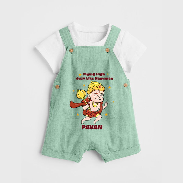 Flying High Just Like Hanuman – Personalized Baby Dungaree - MINT GREEN - 0 - 5 Months Old (Chest 18")
