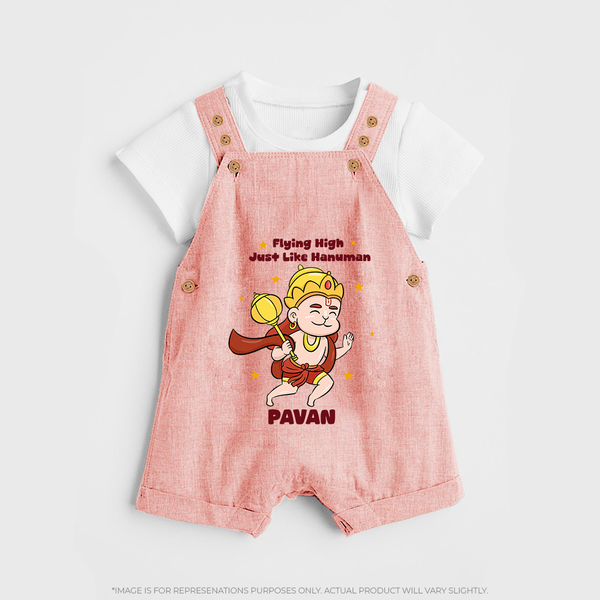 Flying High Just Like Hanuman – Personalized Baby Dungaree - PEACH - 0 - 5 Months Old (Chest 18")
