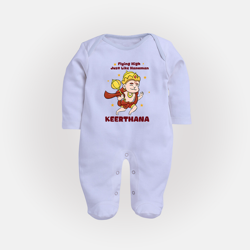 Flying High Just Like Hanuman Sleep Suit | Custom Baby Sleep Suit for Hanuman Festival - BABY BLUE - New Born (Chest 7.5")