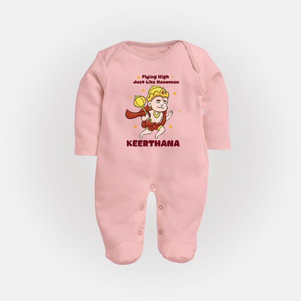 Flying High Just Like Hanuman – Personalized Baby Fullbody Suit - BABY PINK - New Born (Chest 7.5")