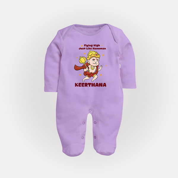 Flying High Just Like Hanuman – Personalized Baby Fullbody Suit - LILAC - New Born (Chest 7.5")