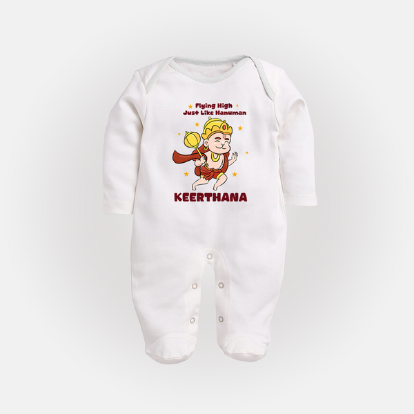 Flying High Just Like Hanuman Sleep Suit | Custom Baby Sleep Suit for Hanuman Festival - WHITE - New Born (Chest 7.5")