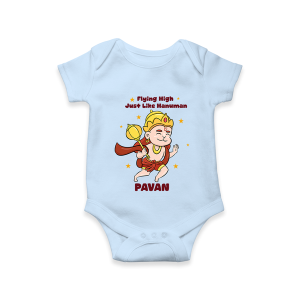 Flying High Just Like Hanuman – Personalized Baby Romper - BABY BLUE - New Born (Chest 14")
