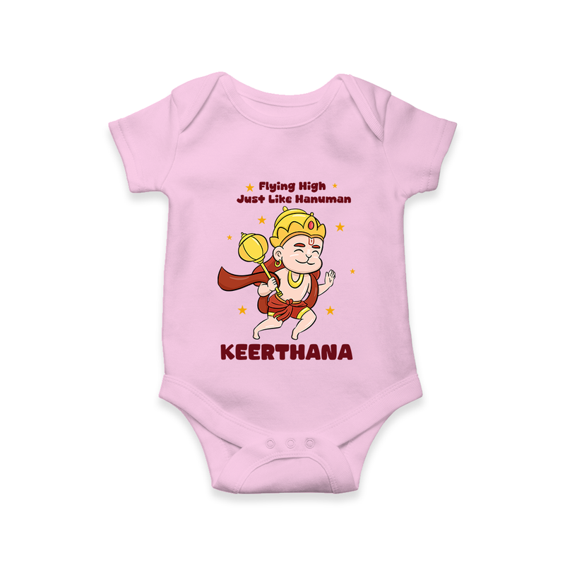 Flying High Just Like Hanuman Romper | Custom Baby Romper for Hanuman Festival - BABY PINK - New Born (Chest 14")