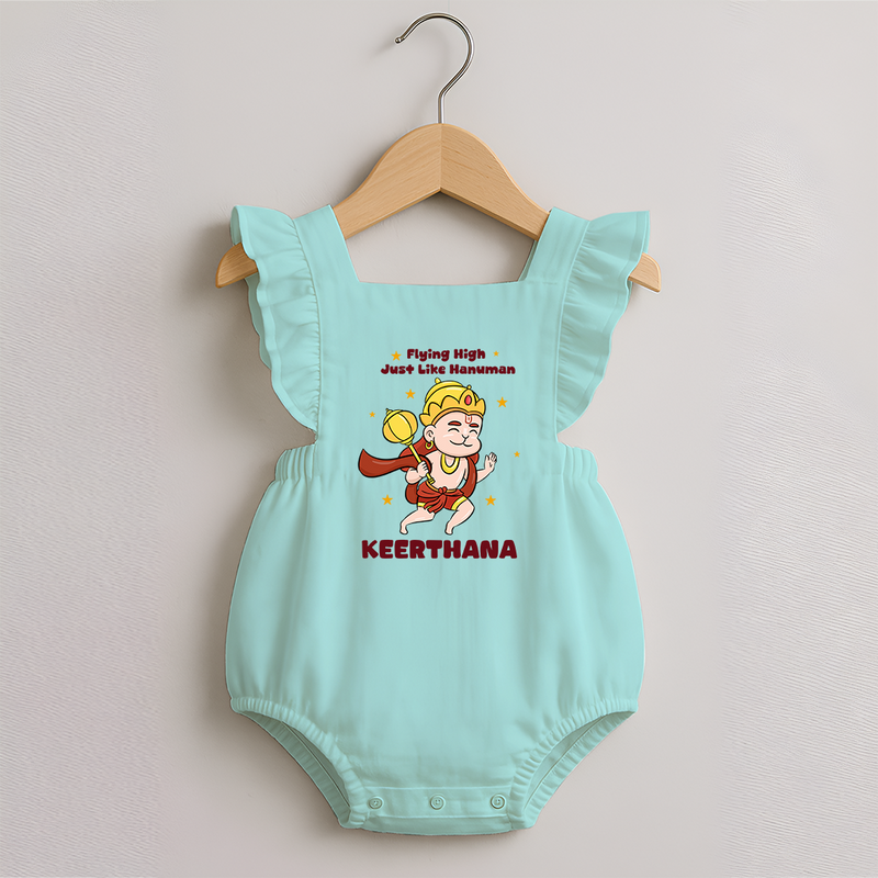 Flying High Just Like Hanuman Romper Frock | Custom Baby Romper Frock for Hanuman Festival - MINT GREEN - 0 - 3 Months Old (Chest 19")
