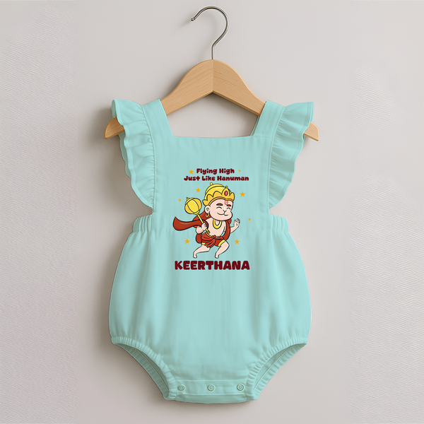 Flying High Just Like Hanuman – Personalized   Romper Frock - MINT GREEN - 0 - 3 Months Old (Chest 19")