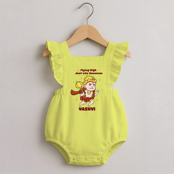 Flying High Just Like Hanuman – Personalized   Romper Frock - PASTEL YELLOW - 0 - 3 Months Old (Chest 19")