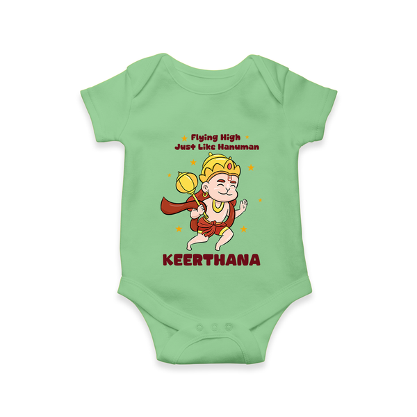 Flying High Just Like Hanuman – Personalized Baby Romper - GREEN - New Born (Chest 14")