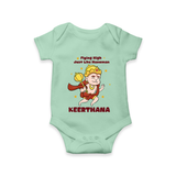 Flying High Just Like Hanuman – Personalized Baby Romper - MINT GREEN - New Born (Chest 14")