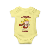 Flying High Just Like Hanuman – Personalized Baby Romper - PASTEL YELLOW - New Born (Chest 14")
