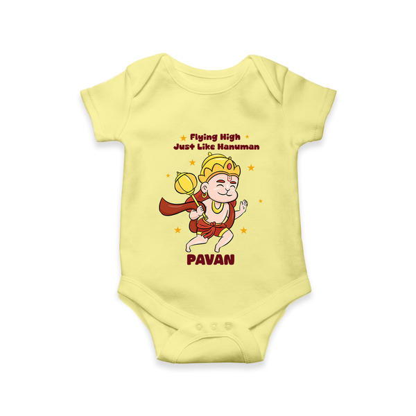 Flying High Just Like Hanuman – Personalized Baby Romper - PASTEL YELLOW - New Born (Chest 14")