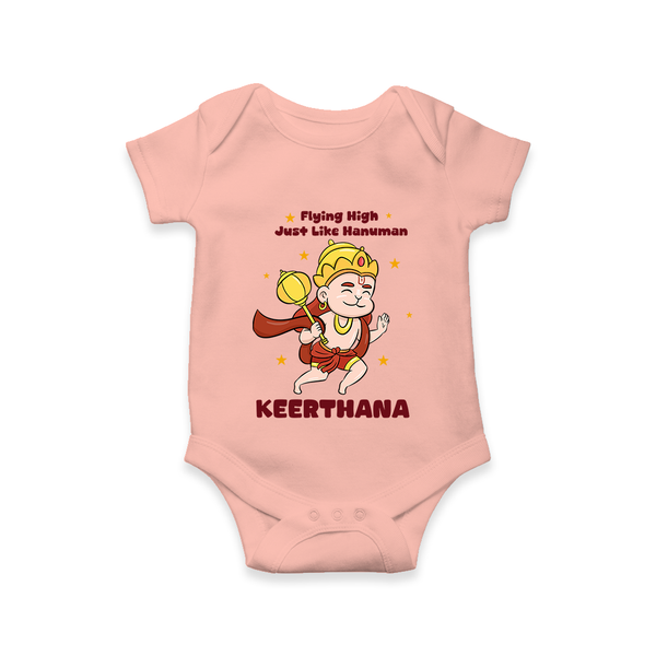 Flying High Just Like Hanuman – Personalized Baby Romper - PEACH - New Born (Chest 14")